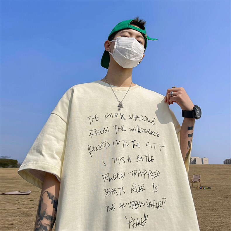抖音得物二开现货220克夏装重磅美式高街宽松短袖t恤MT154,男装T恤,电商A486-1