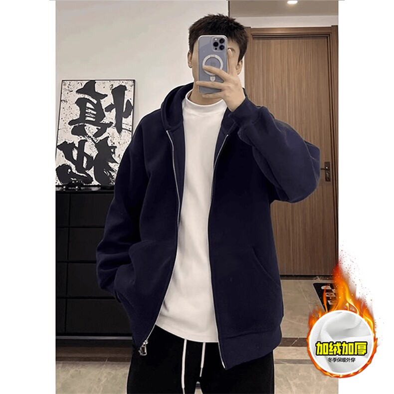 480G重磅加绒硬挺boxy男女秋冬美式高街结构无帽绳开衫卫衣厚外套，女装短外套，电商A486-1