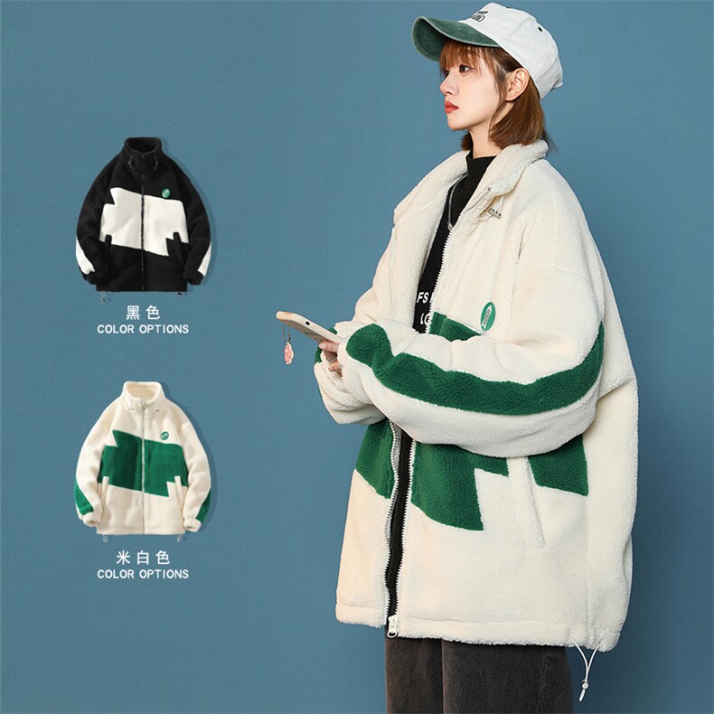 冬款中性风加绒加厚棉衣外套撞色羊羔绒棉服男士8146-P115控价158图片