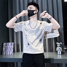 短袖t恤男抖音刺绣印花社会小伙店主风301C-DT106-P48控68，男装T恤，星座301C（原B323）