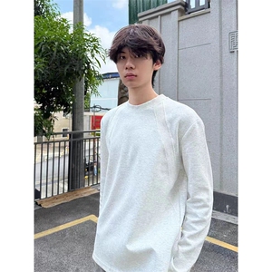抖音得物品质26春装美式高街曼巴棉螺纹拼接卫衣圆领长袖T恤YT164图片