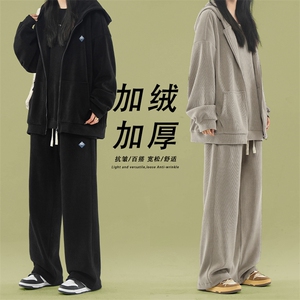 舒适宽松加绒时尚垂感秋冬季新款套装SJT862-特批176加绒特批206,韩版宽松横条上衣搭配图片