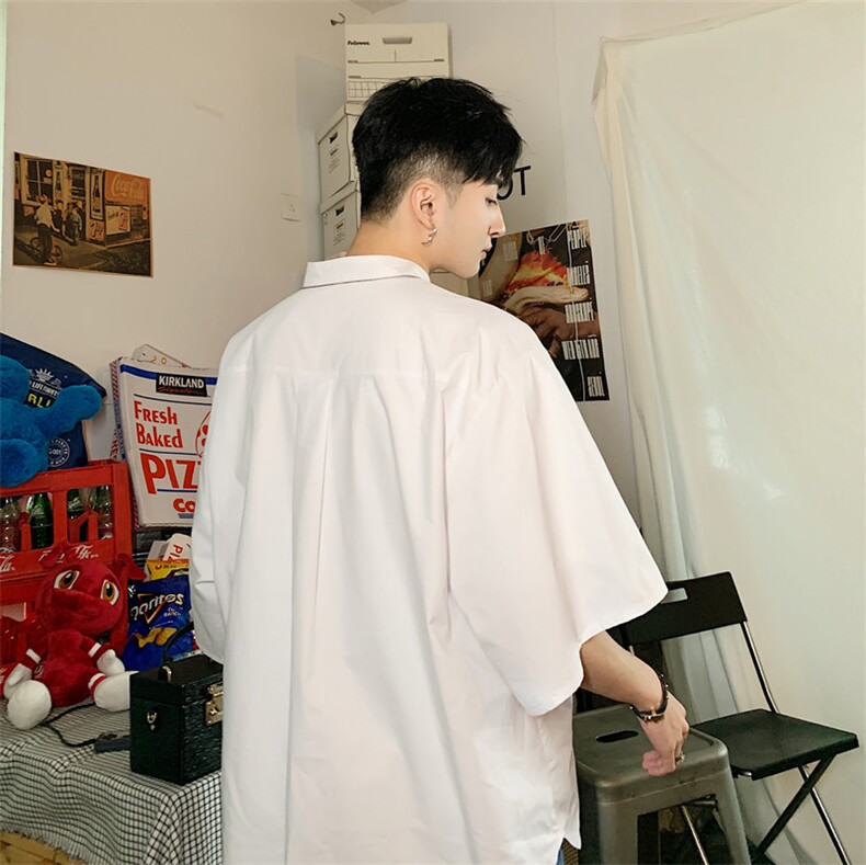 夏新款半袖衬衫宽松立领五分袖蝙蝠衫夜店原宿风男A452-1913,男装衬衫,电商A452