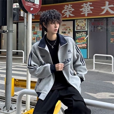 抖音得物美式高街重磅结构设计拼接织带立领印花卫衣外套ACM4202，女装短外套，电商A443