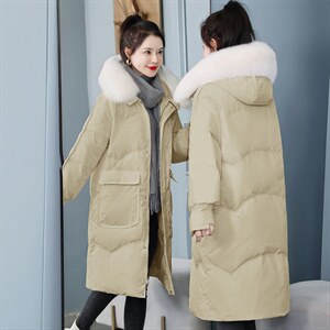 羽绒服女2021年新款白鸭绒中长款修身显瘦大毛领大码外套防寒服图片