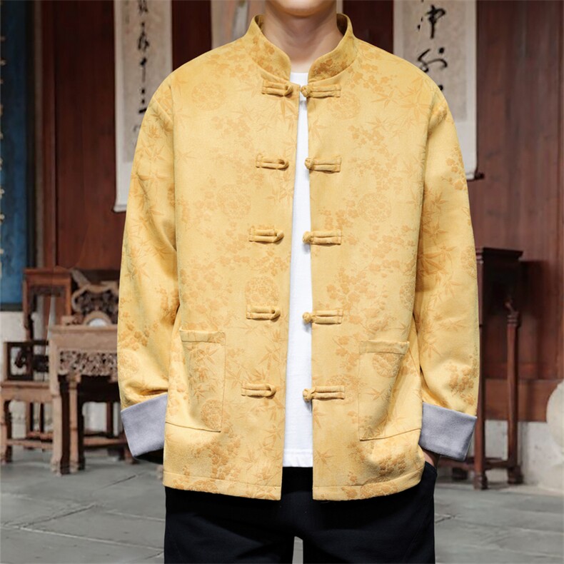男士外套麂皮绒印花夹克盘扣立领唐装风XZ1512-2507-P85,男装夹克,星座1512