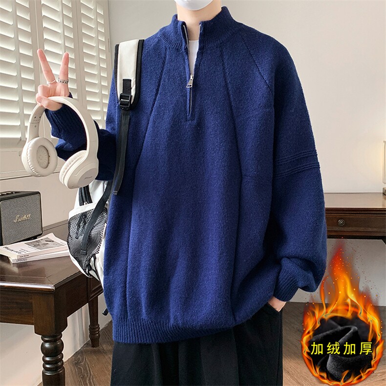 慵懒风套头上衣美式立领半开拉链加绒针织毛衣男ZB7326JR-特价P55,男装针织衫/毛衣,电商A007