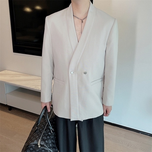 秋季韩版高级感简约休闲无领西服男轻熟风高级西装外套XZ0082P125图片