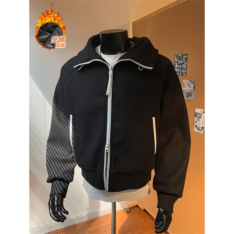 美式撞色拉链夹棉卫衣连帽开衫棉衣外套男5D4095-TP85168,男装棉衣,电商A102