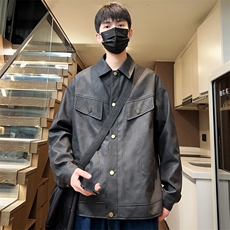 秋季青年皮夹克男士翻领皮衣潮宽松休闲外套A266-PY009-P85，男装皮衣，电商A266