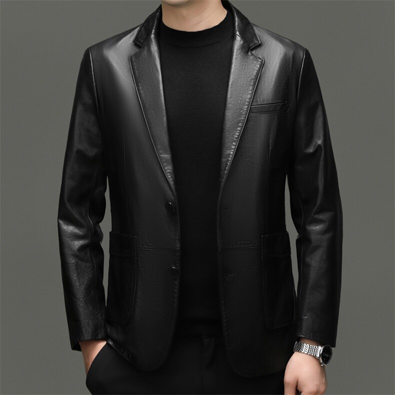 BG-X089春秋款海宁真皮皮衣男头层牛皮西服商务休闲男装外套图片