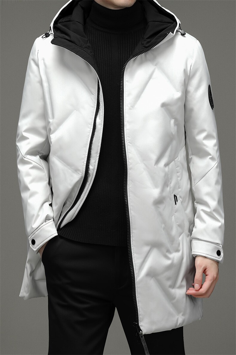 中年纯色羽绒服中长款白鹅绒保暖爸爸装冬季中年外套ZK9923-P360，男装羽绒服，电商B212（原钱塘6029）