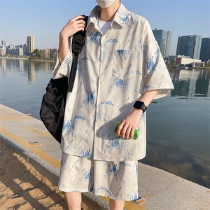 夏季海边沙滩男女同款休闲套装潮牌宽松大码XZ102B-1-TZ012P55图片