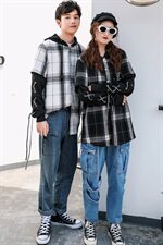 709-C809-P752021春秋季新款情侣连帽宽松休闲格子衬衫外套男，男装衬衫，星座709