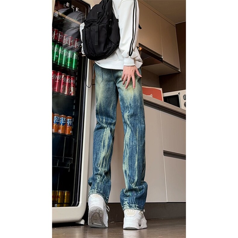 B221美式ins高街暗黑小众扎染松紧腰直筒牛仔裤LK24282-特P40控68,男装牛仔裤,电商B221