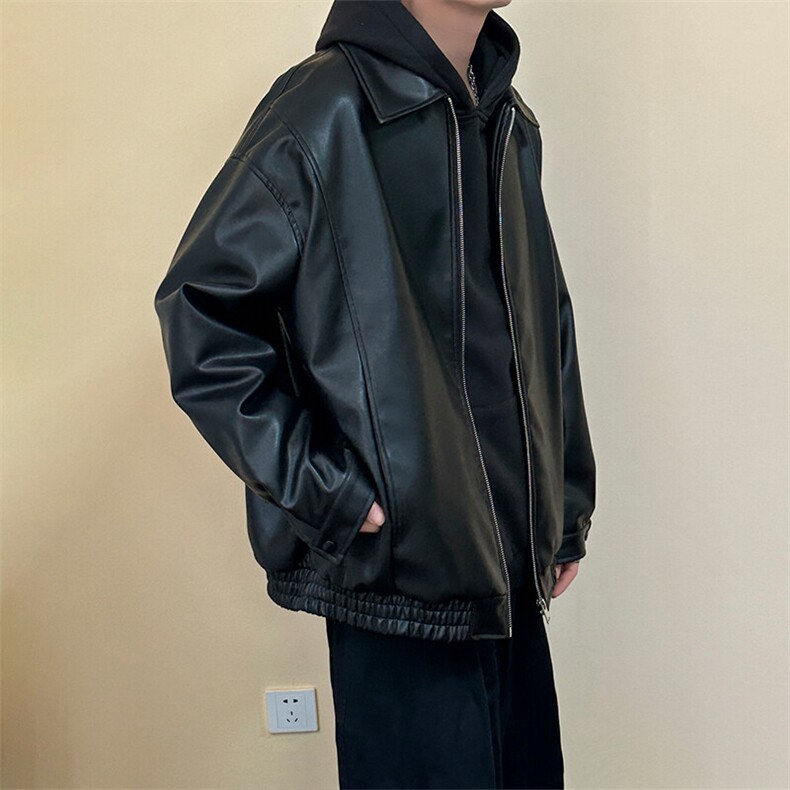 现货主推高质量皮衣外套男宽松皮夹克机车服A026P95加绒P105,男装夹克,电商A351