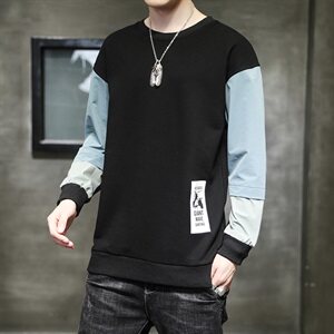 拼接新款潮牌宽松休闲圆领情侣卫衣男DS667T图片