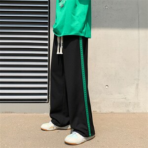 K6080/P35夏季港风华夫格休闲裤男束脚垂感阔腿裤九分裤大码男裤,阔腿裤搭配英伦鞋图片