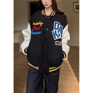 开春美式复古潮学院风字母刺绣棒球服男宽松夹克外套 J689图片