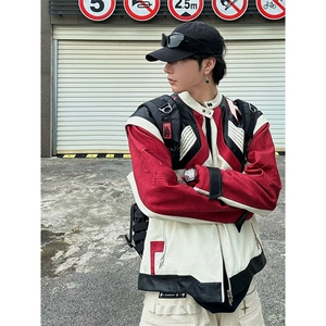706-1-JK325-P108特P秋季欧美风短款拼接赛车服外套痞帅夹克