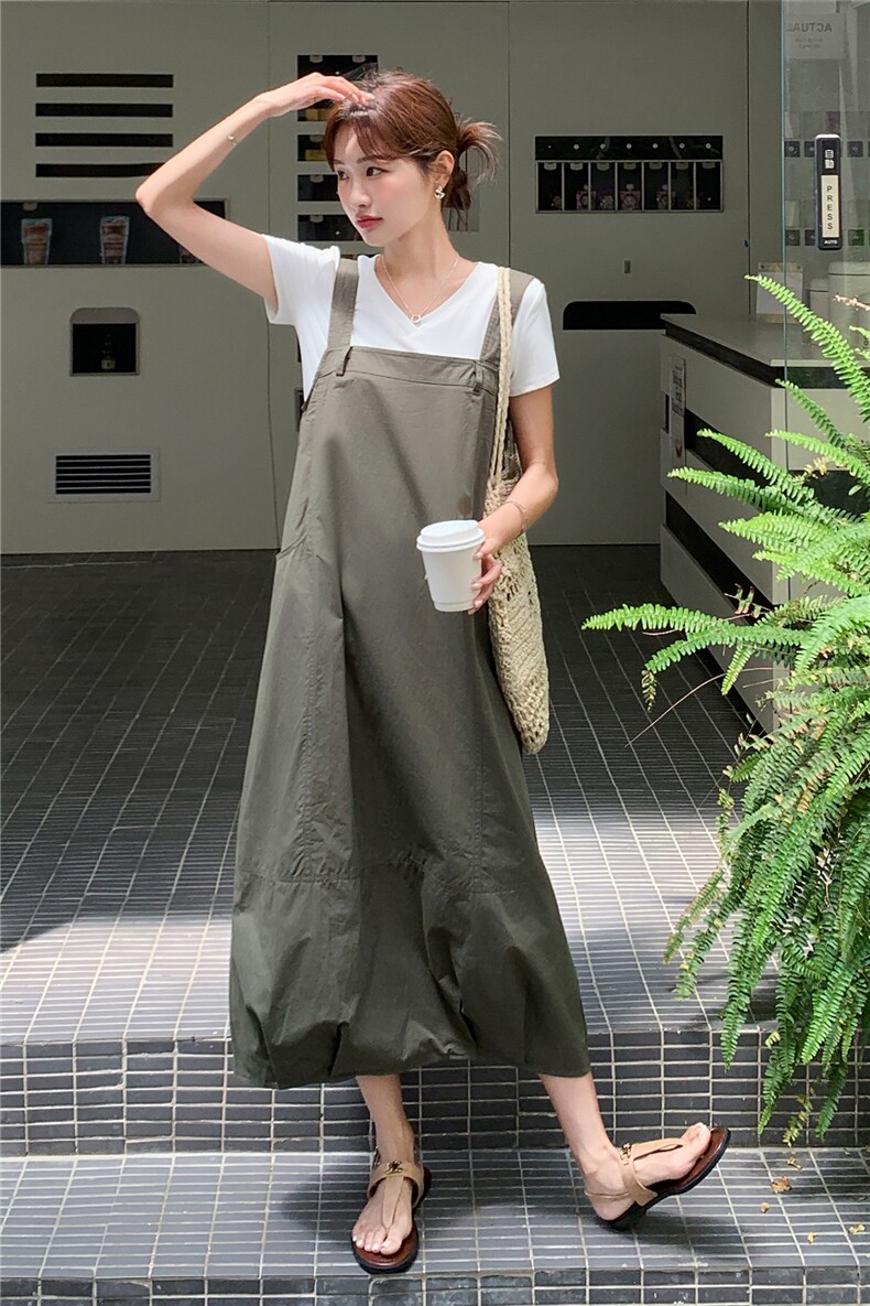 《现货好数据》26夏上新水洗棉休闲两面穿背带裙+V领T恤两件套女,女装套装/套裙,苗苗