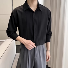 网图宽松肌理感免熨烫暗扣男士长袖衬衫百搭高级垂坠轻熟风衬衣，男装衬衫，星座410-6（原星座1304-1）