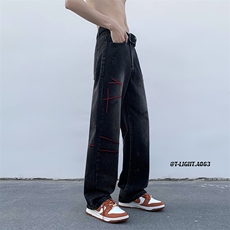 美式ins高街hiphop刺绣重工艺水洗直筒牛仔裤货号K689P55，男装牛仔裤，电商A063