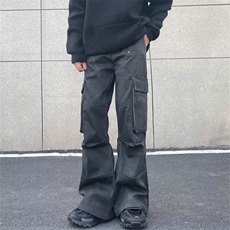 美式柳丁多口袋工装牛仔裤男美拉德设计感迷彩微喇叭拖地裤P67，男装牛仔裤，四季星座218-1