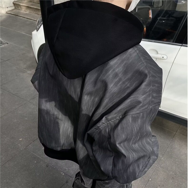 DJ690-P88美式假两件连帽外套男春秋新款PU皮衣夹克潮-网图现货,男装夹克,星座603-2