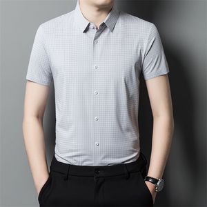 男士2023年夏季短袖衬衫帅气休闲青年免烫修身衬衣图片