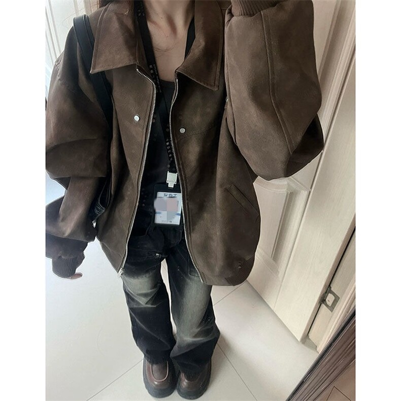 美式复古夹克痞帅翻领棒球服美拉德情侣皮衣513AJK2676P57,男装夹克,星座513A
