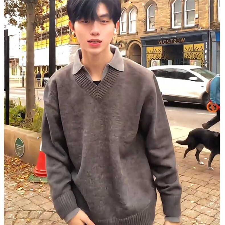 F09-P68高质量柔软北极绒假两件毛衣,男装针织衫/毛衣,电商B323A