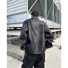 皮衣外套男女裂纹垫肩短款夹克潮8563P79，男装皮衣，星座410-2