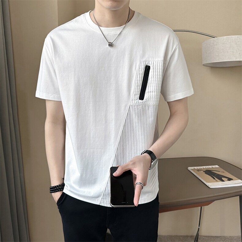 2025新款夏季短袖T恤男潮牌圆领拉链设计感半袖A313-68241-P50,男装T恤,电商A313