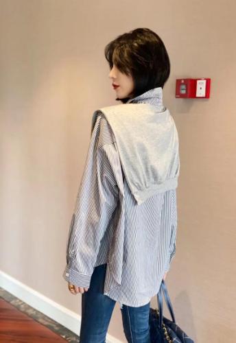 ZCL503春款新品披肩两件套条纹衬衫,女装衬衫,L·H·X