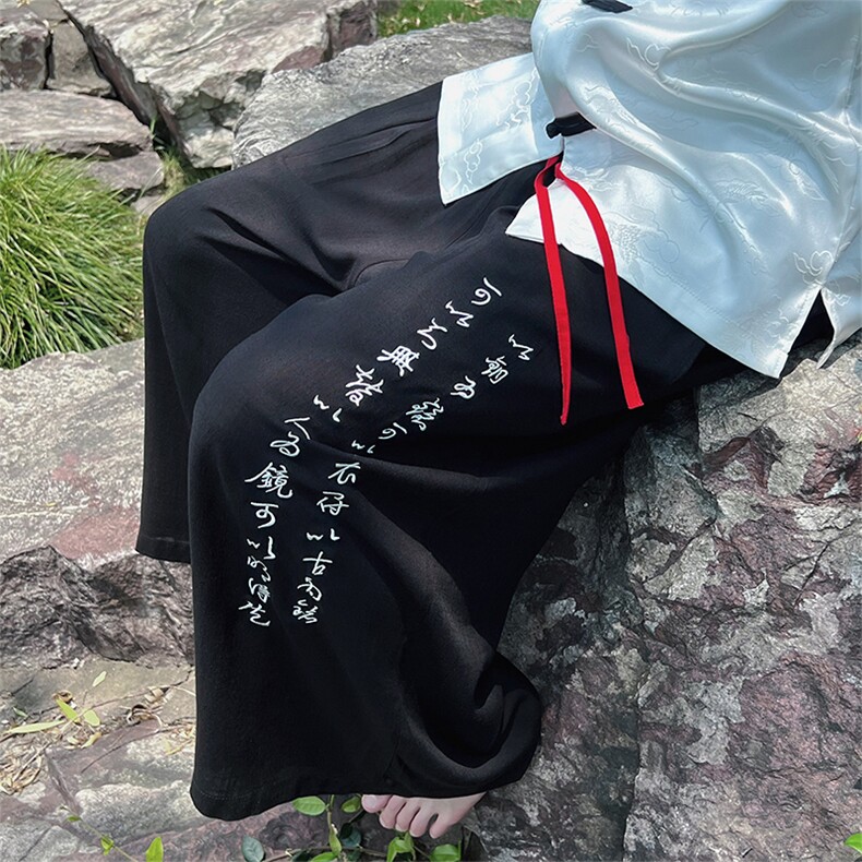 亚麻新中式潮刺绣春夏七分阔腿裤男女ZK031-P55,男装休闲裤,电商A021