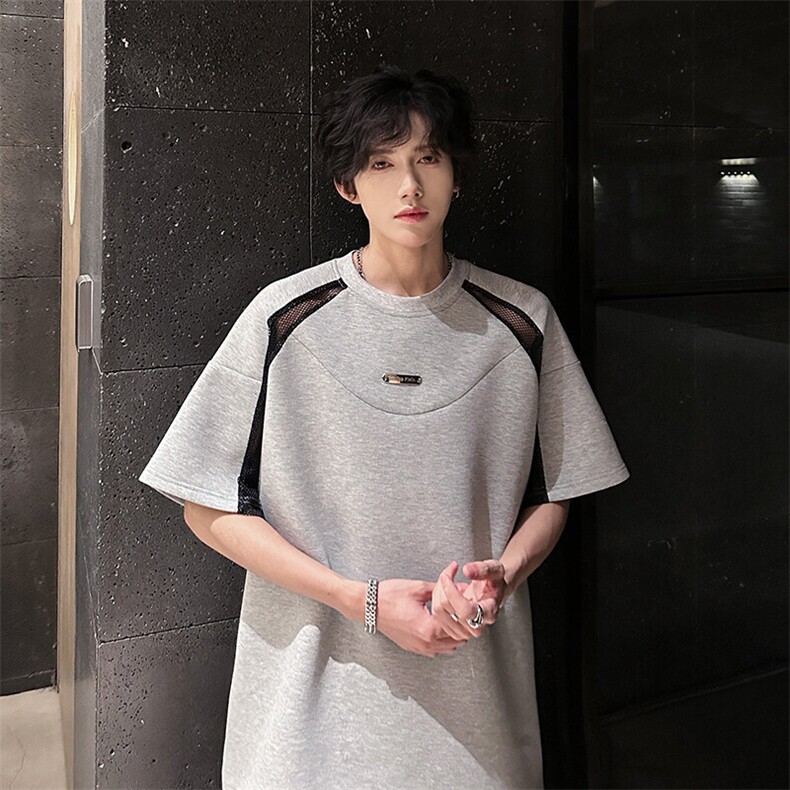 重磅网眼透气夏季撞色圆领T恤结构设计美式简约短905P45，男装T恤，电商A458A