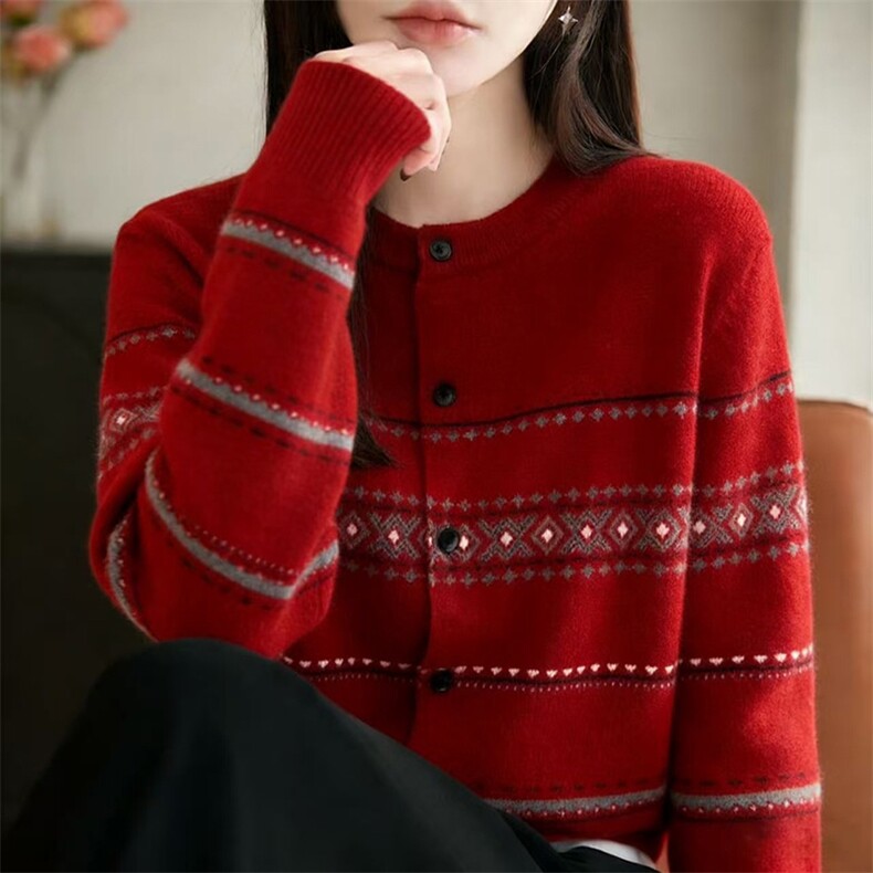 毛衣女极简风高领针织开衫女秋冬宽松大码毛衣外套短款上衣,针织衫/毛衣,暖姿羊绒