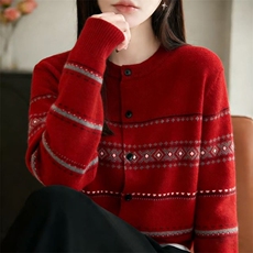 毛衣女极简风高领针织开衫女秋冬宽松大码毛衣外套短款上衣，女装针织衫/毛衣，暖姿羊绒