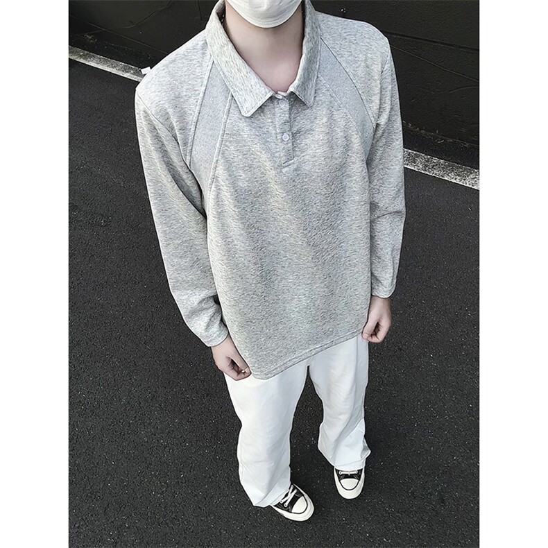 模特-美式复古POLO领长袖T恤男潮牌百搭上衣9117-P30,男装Polo衫,电商B380（原B361）