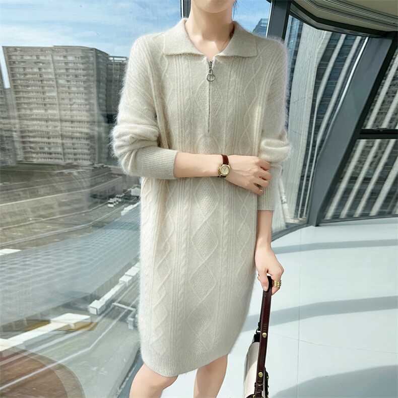 2025秋冬百搭时尚简约polo领长袖针织衫，女装针织衫/毛衣，冬贝尔貂绒