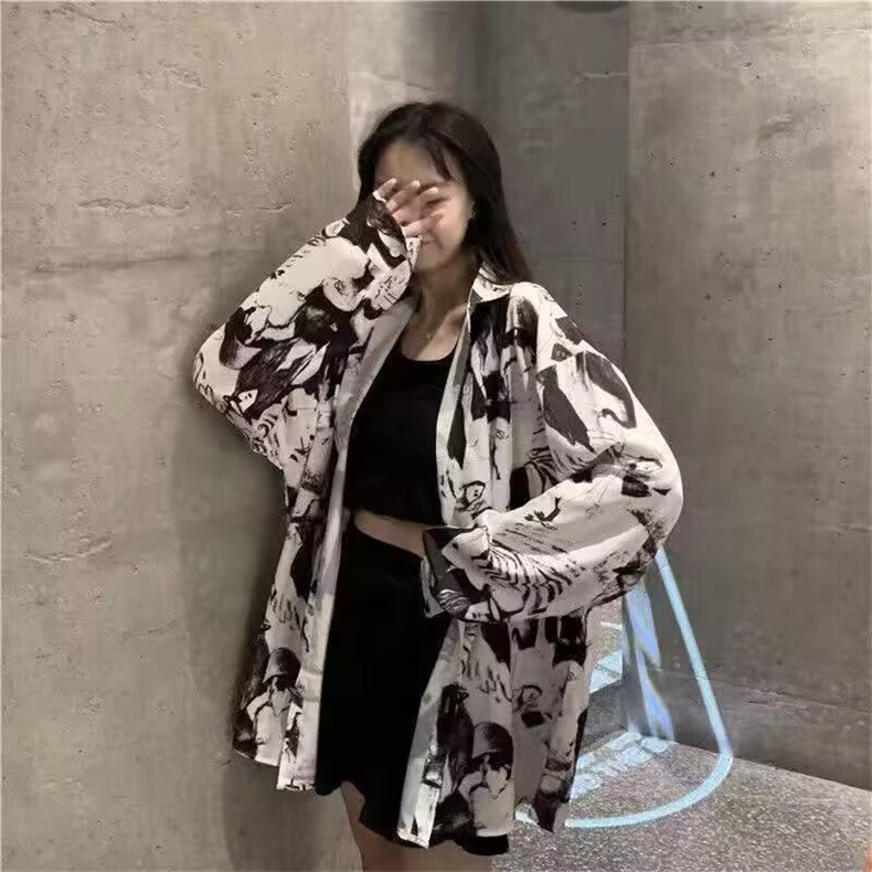潮牌ins长袖衬衫男女嘻哈街头宽松复古休闲炸街扎染印花衬衣外套,男装衬衫,星座1210-1