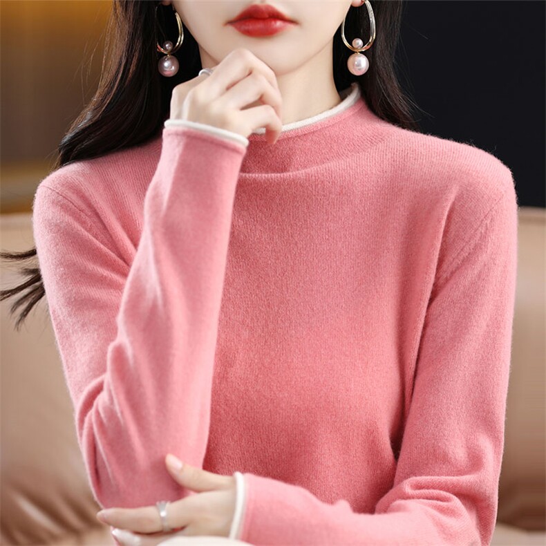 毛衣女2025秋冬内搭宽松洋气羊毛针织打底衫配大衣半高领纯色百搭,女装羊毛衫,开创羊绒