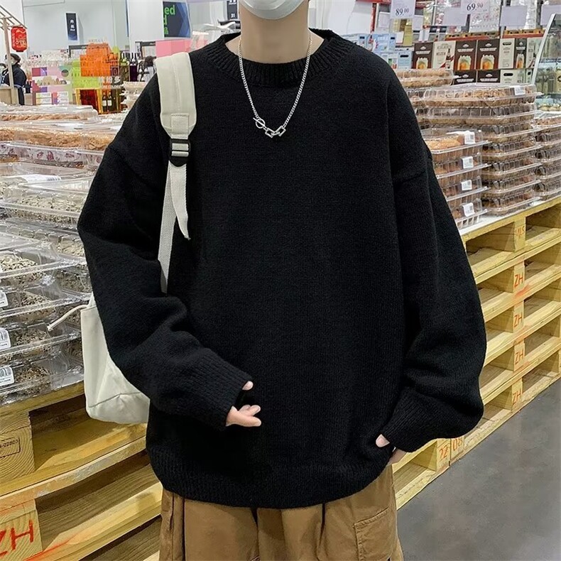 美式街头设计感圆领毛衣男慵懒风休闲针织衫M1822P40图片