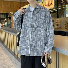 精品春款小香风男夹克衬衫长袖宽松格子衬衣休闲外套A012/8813P60，男装夹克，电商A012