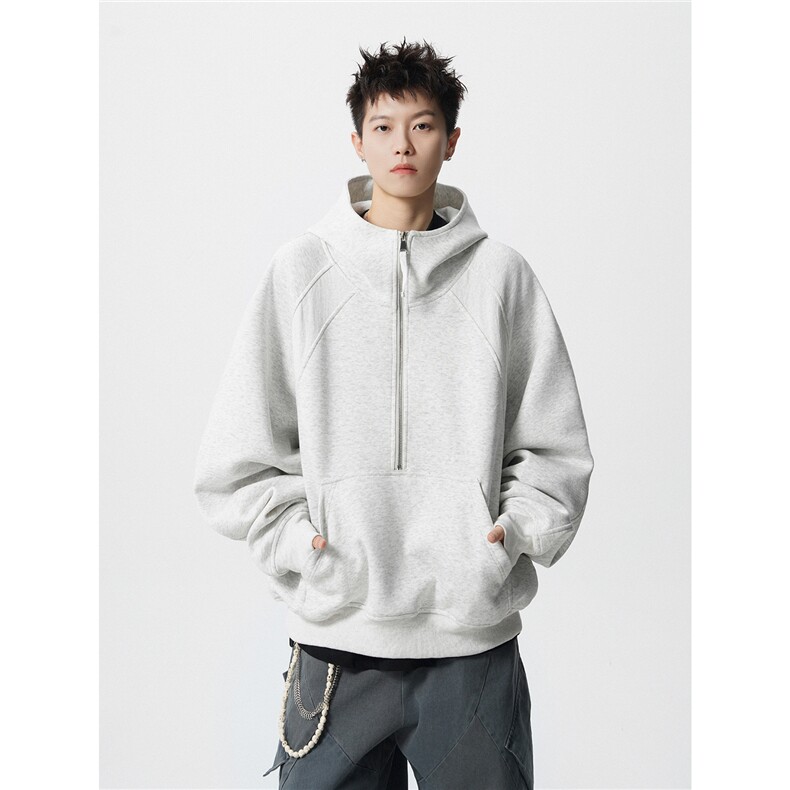 W8595特P55420克高品质拼接罗口带帽个性卫衣男,男装卫衣,电商B205