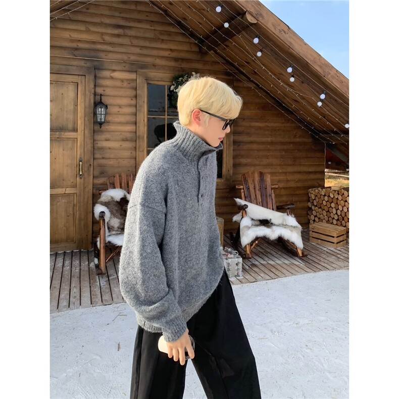 韩版半高领质感针织衫男宽松秋冬高级感慵懒宽松毛衣外套，男装针织衫/毛衣，星座506A