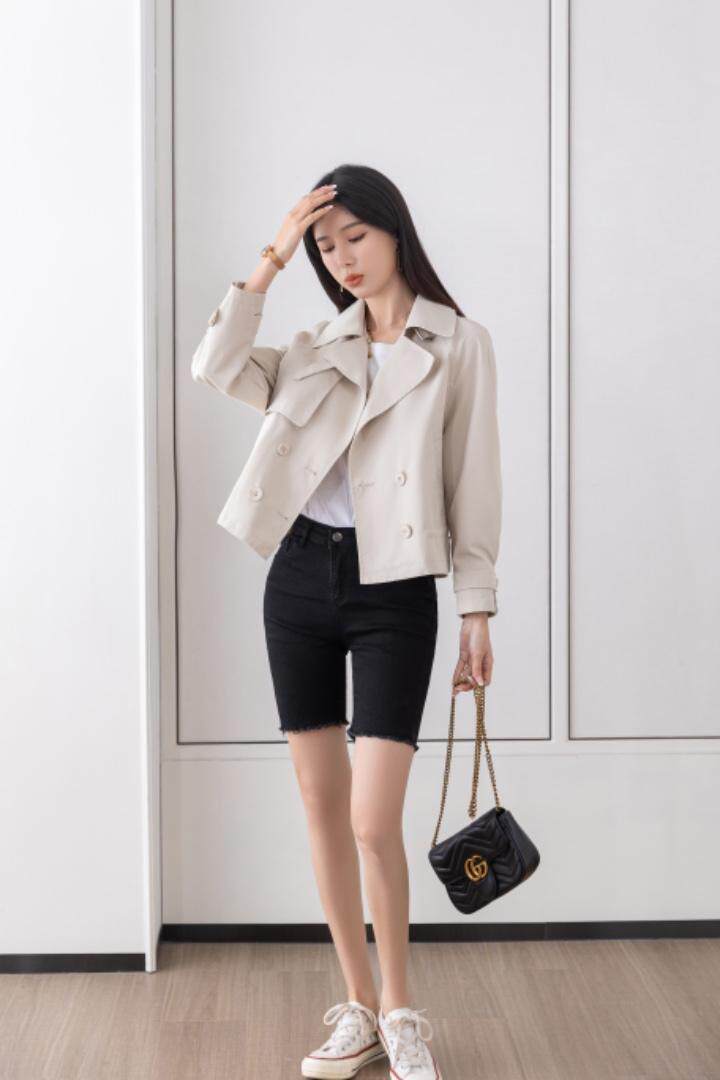 韩系短款风衣，女装风衣，百妹仟红