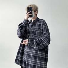 现货格子衬衫宽松半袖长袖衬衣KD614-P5073，男装T恤，电商D312-1