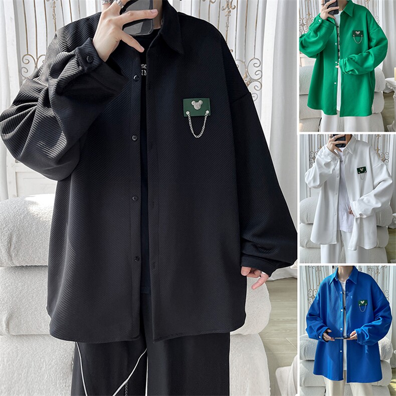 现货厚款长袖衬衫男港风宽松KD500-P50图片